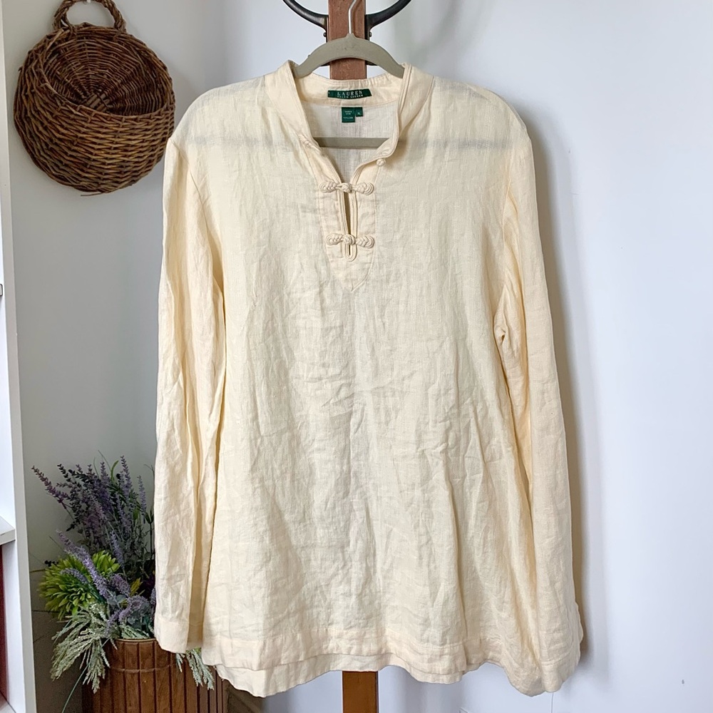 NEW Ralph Lauren 100% Linen Indochine Oversized Tunic Top buttery cream XL NWT